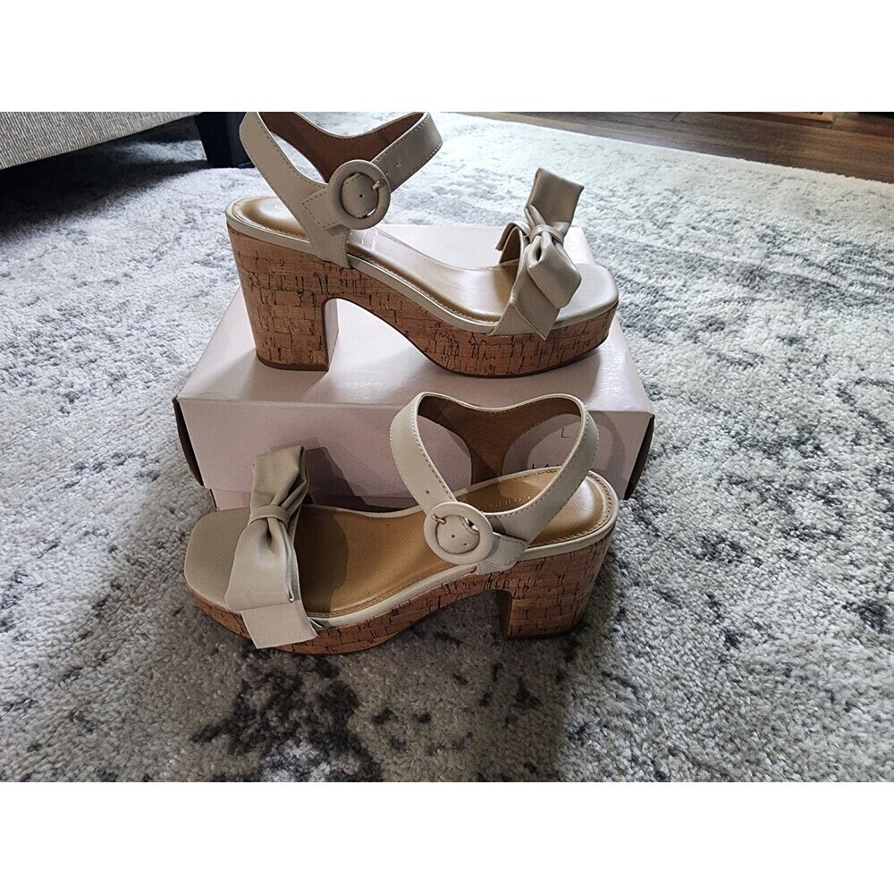 NEW LC Lauren Conrad Aliana Bow Cork Heel Sandals Women's Size 9 Color-Bone